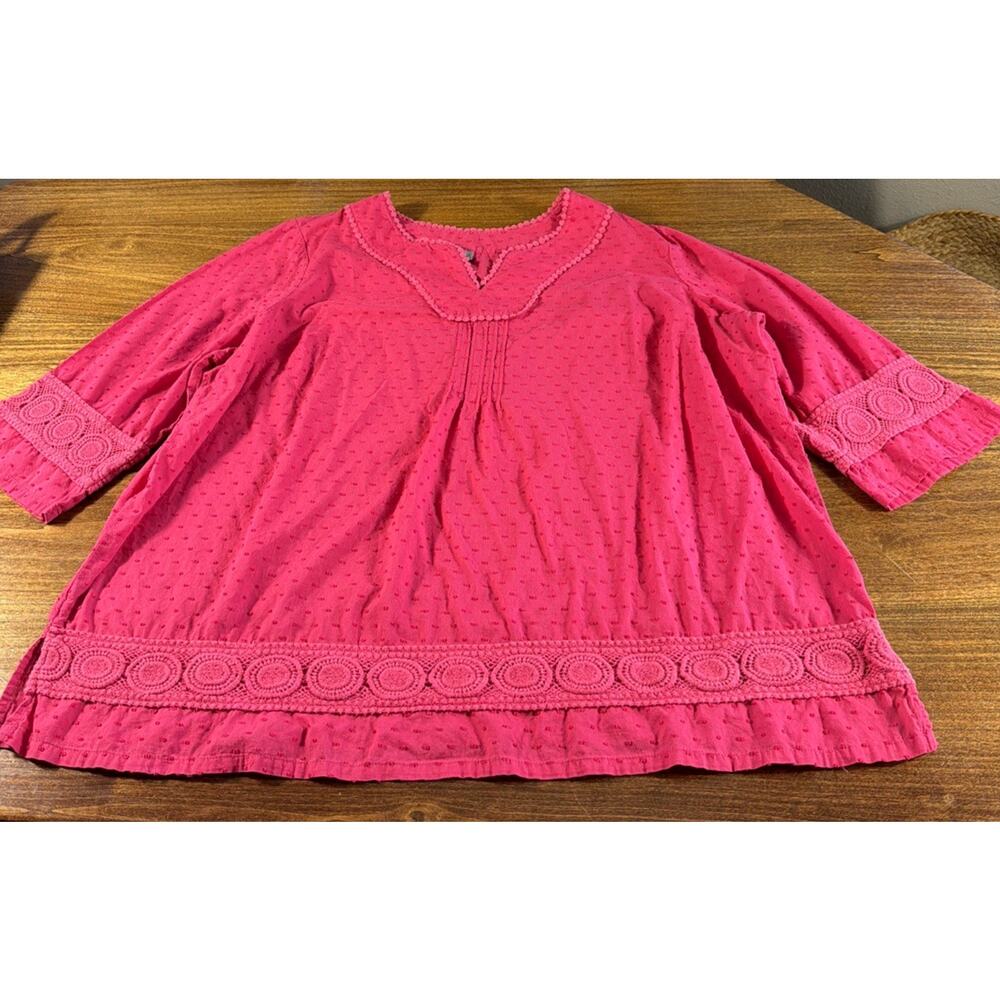 Liz &Me for Catherines 3/4 Sleeve Hot Pink Lightweight Top Tunic Textured 1X